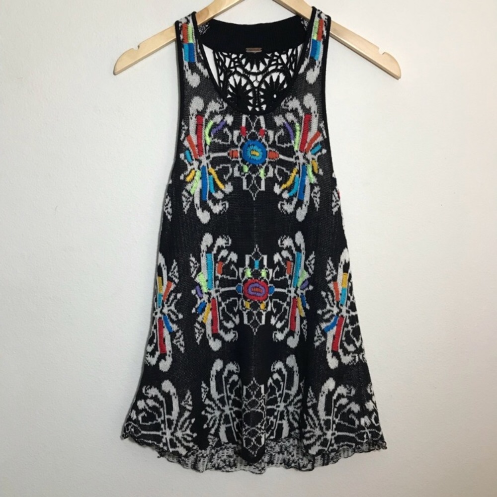 RARE Free People Knit Racerback Top Crochet Back